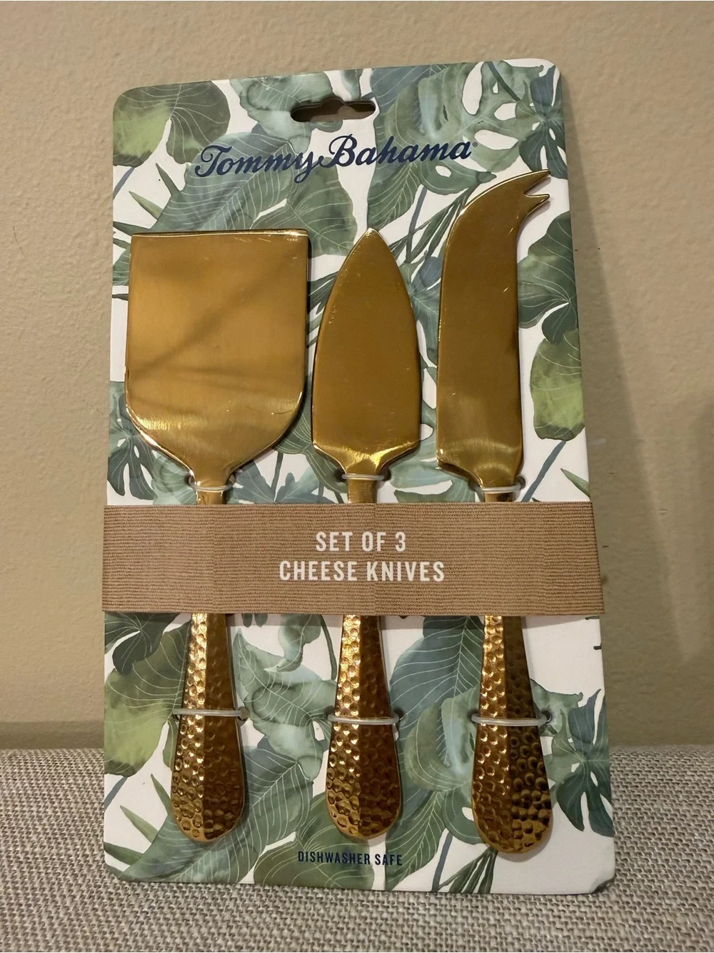 Tommy Bahama Gold Tone Hammered 3-Piece Cheese Knife Set NWT